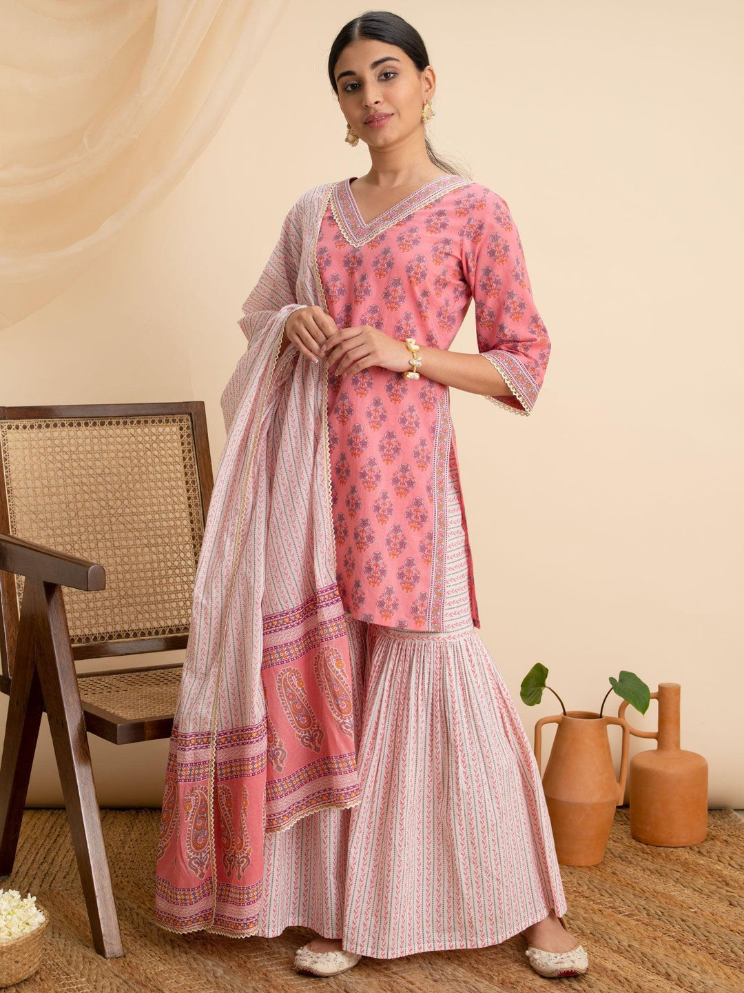 Pink Printed Cotton Suit Set - ShopLibas