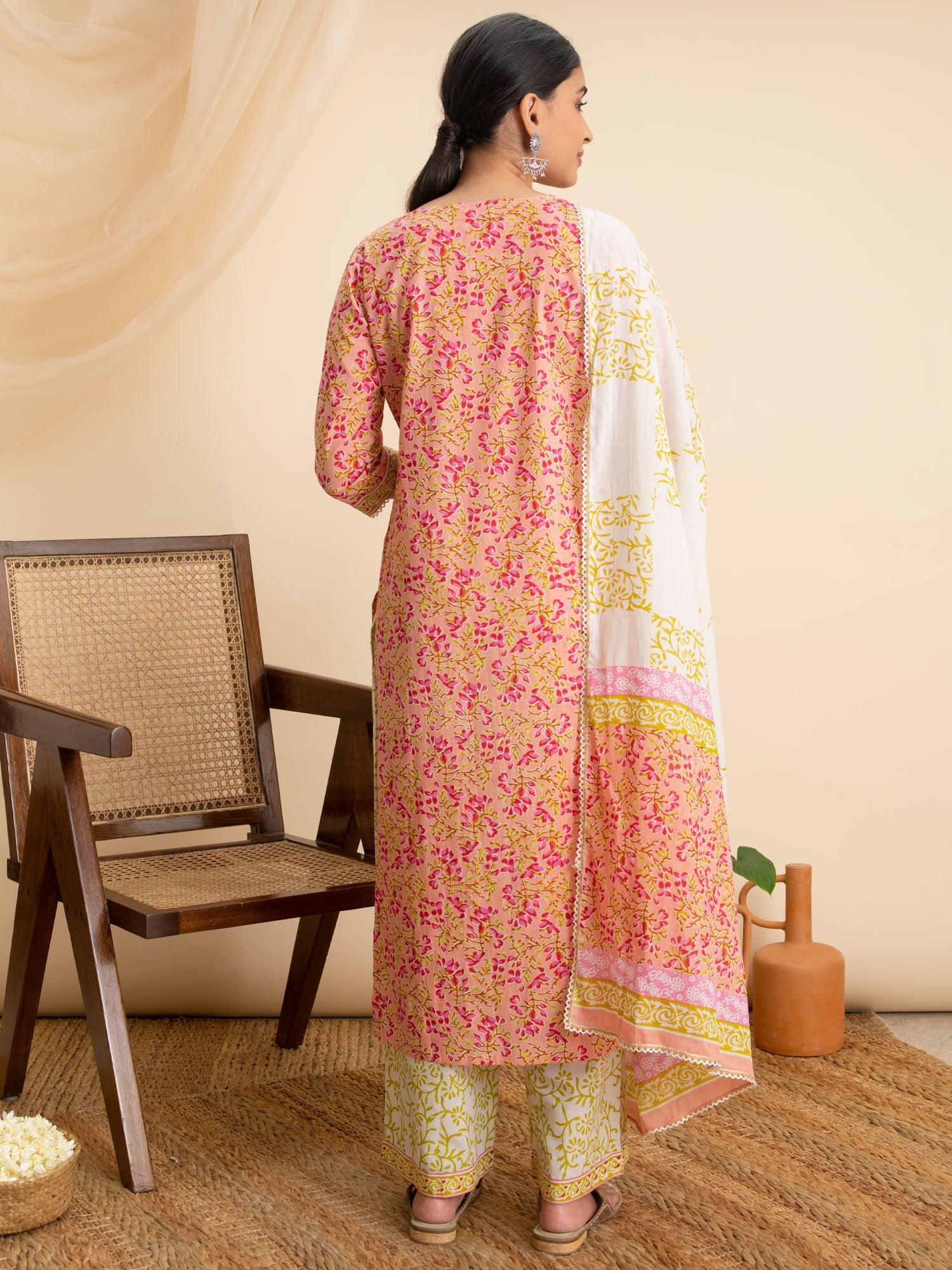 Pink Printed Cotton Suit Set