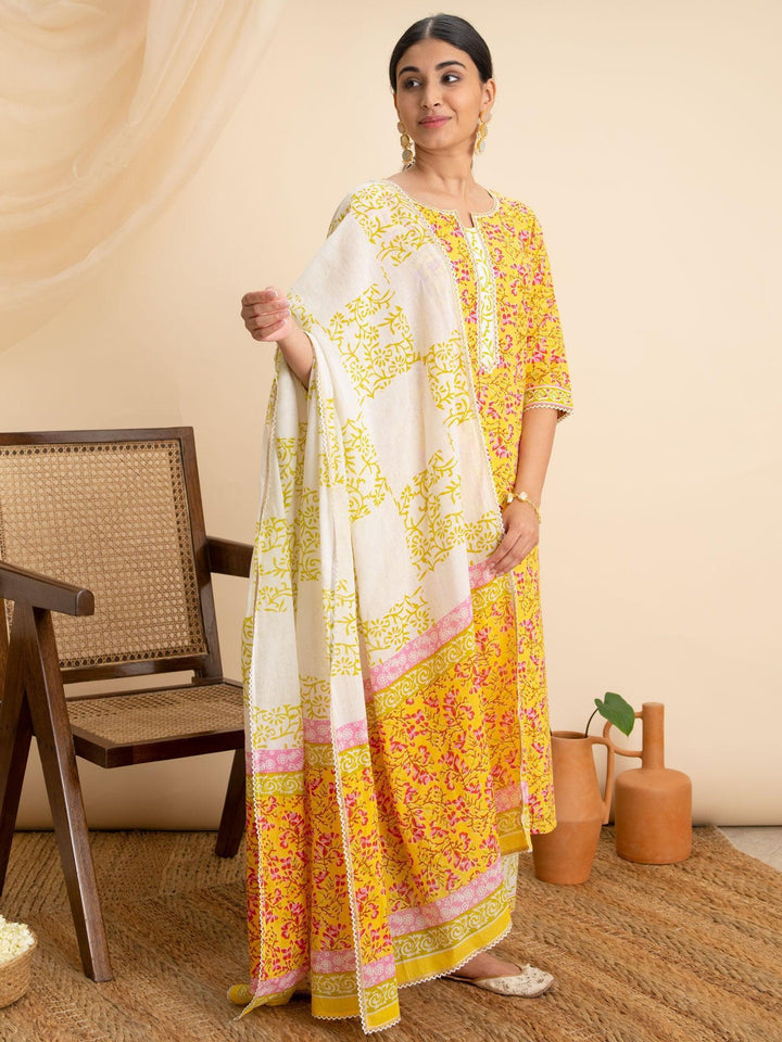 Yellow Printed Cotton Suit Set - ShopLibas