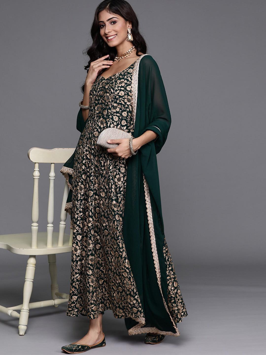 Green Embroidered Georgette Suit Set