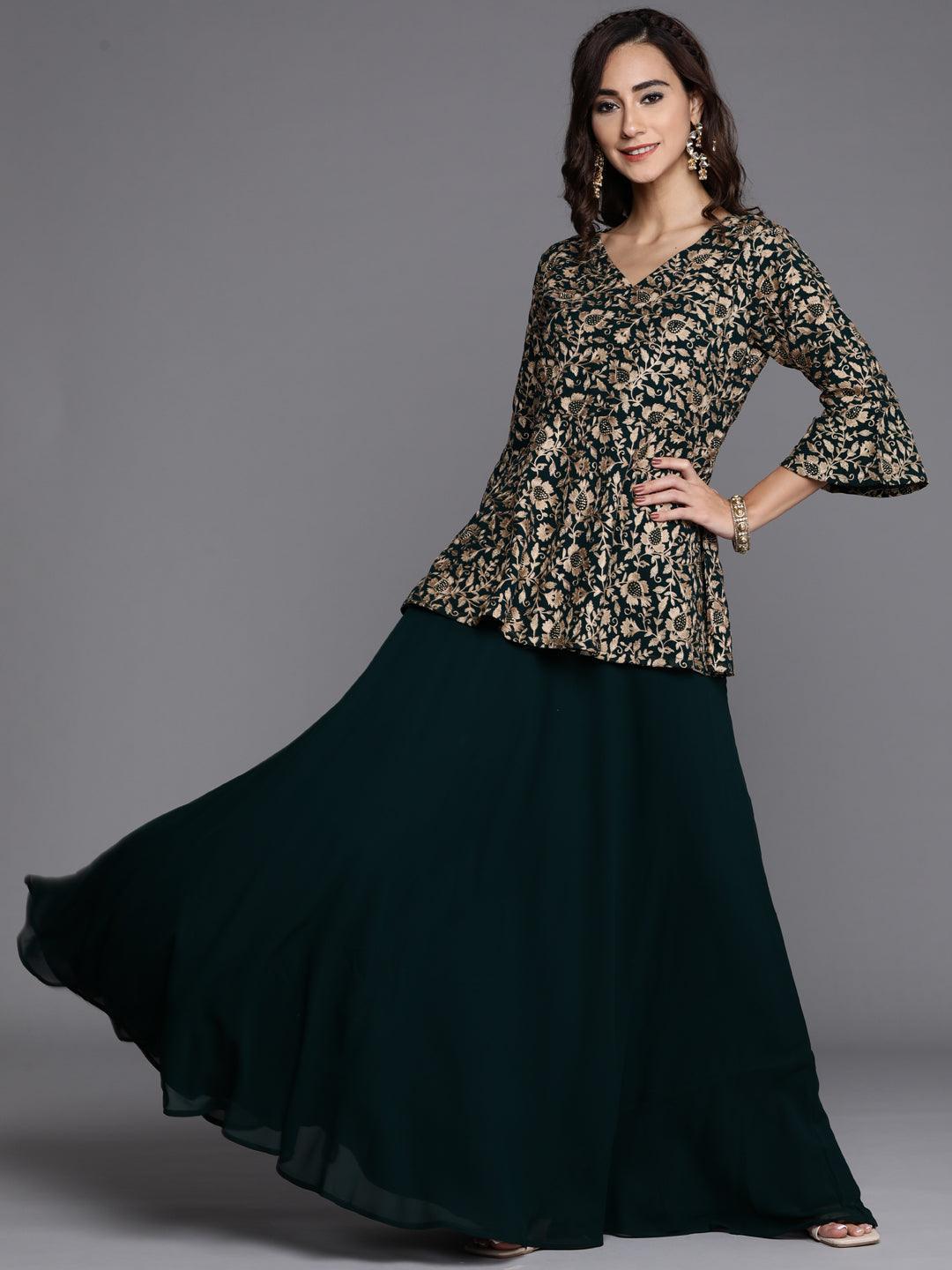 Green Embroidered Georgette Kurta Set