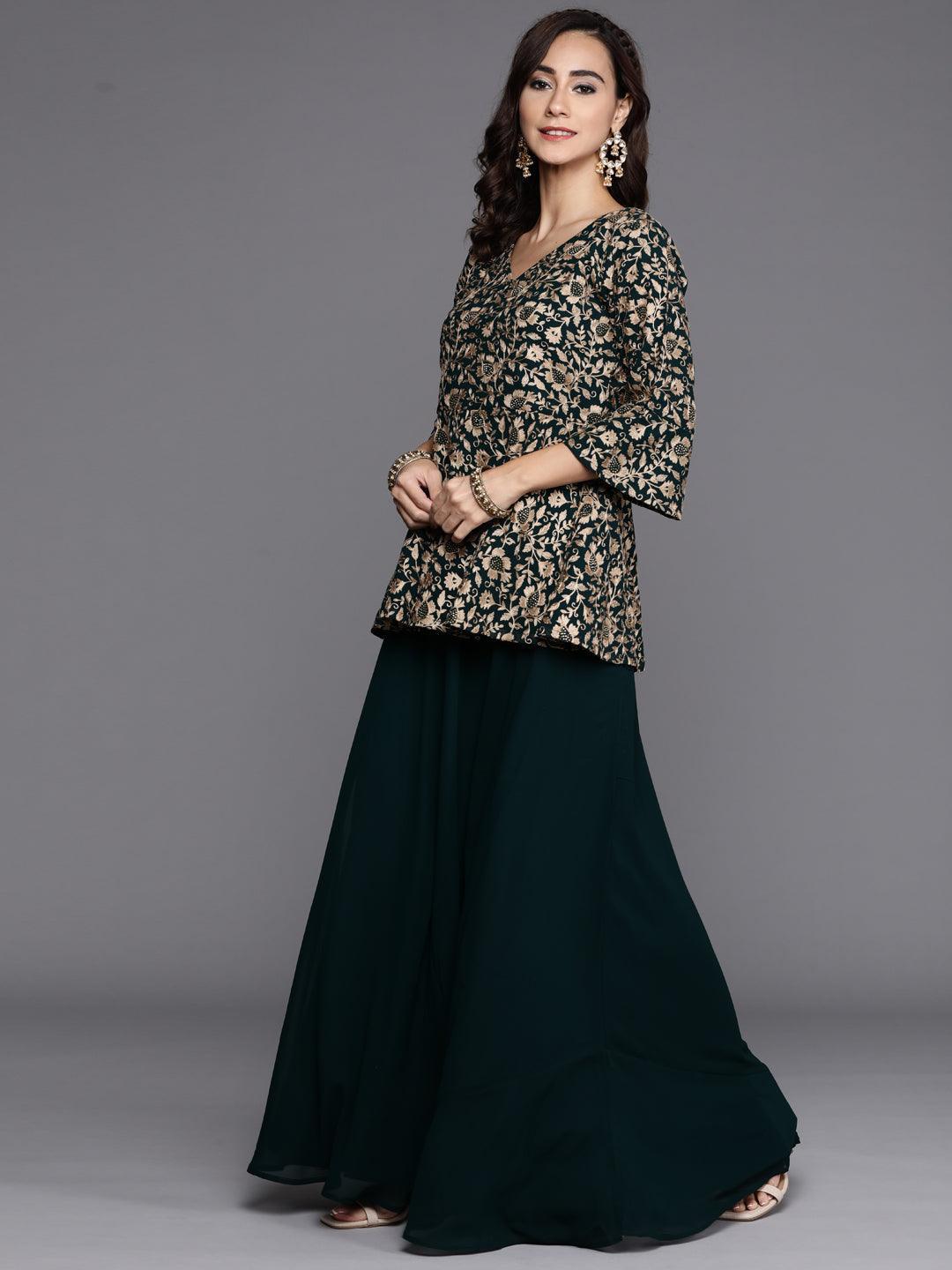 Green Embroidered Georgette Kurta Set