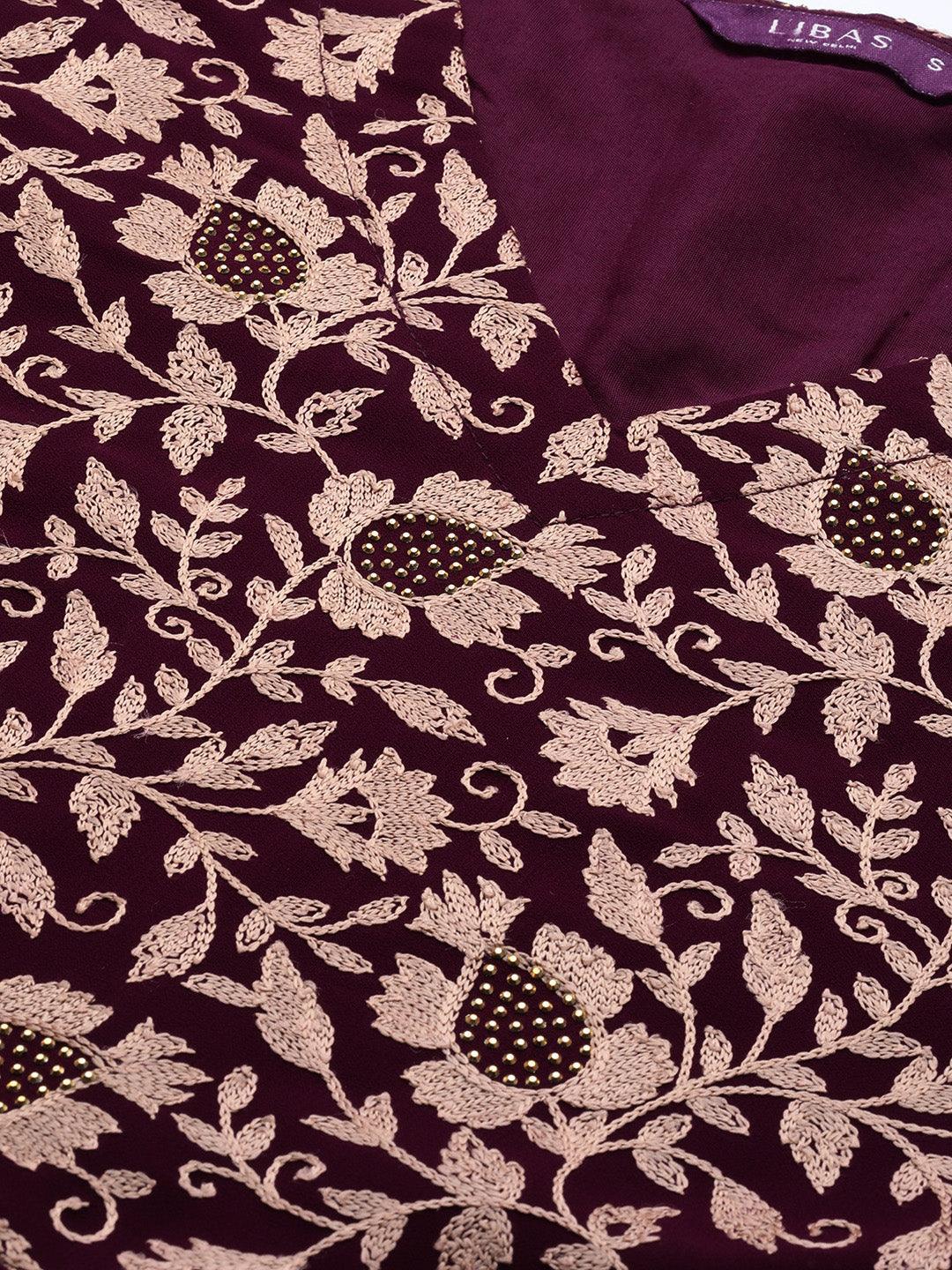 Purple Embroidered Georgette Kurta Set