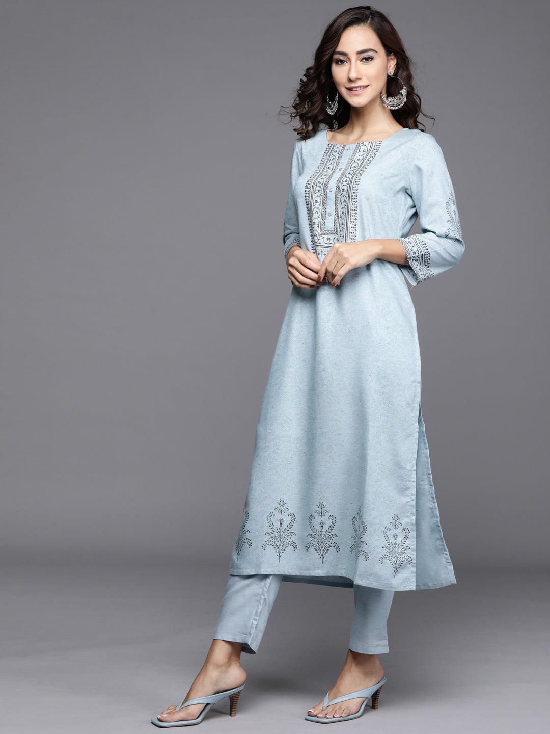 Blue Printed Viscose Rayon Suit Set