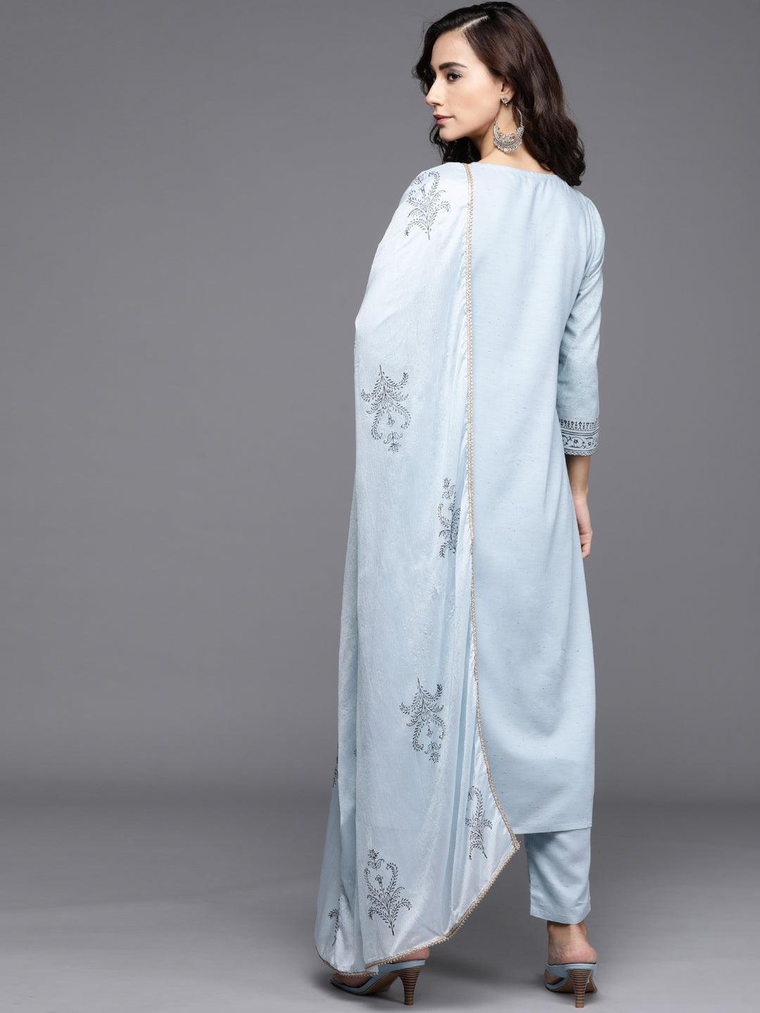 Blue Printed Viscose Rayon Suit Set