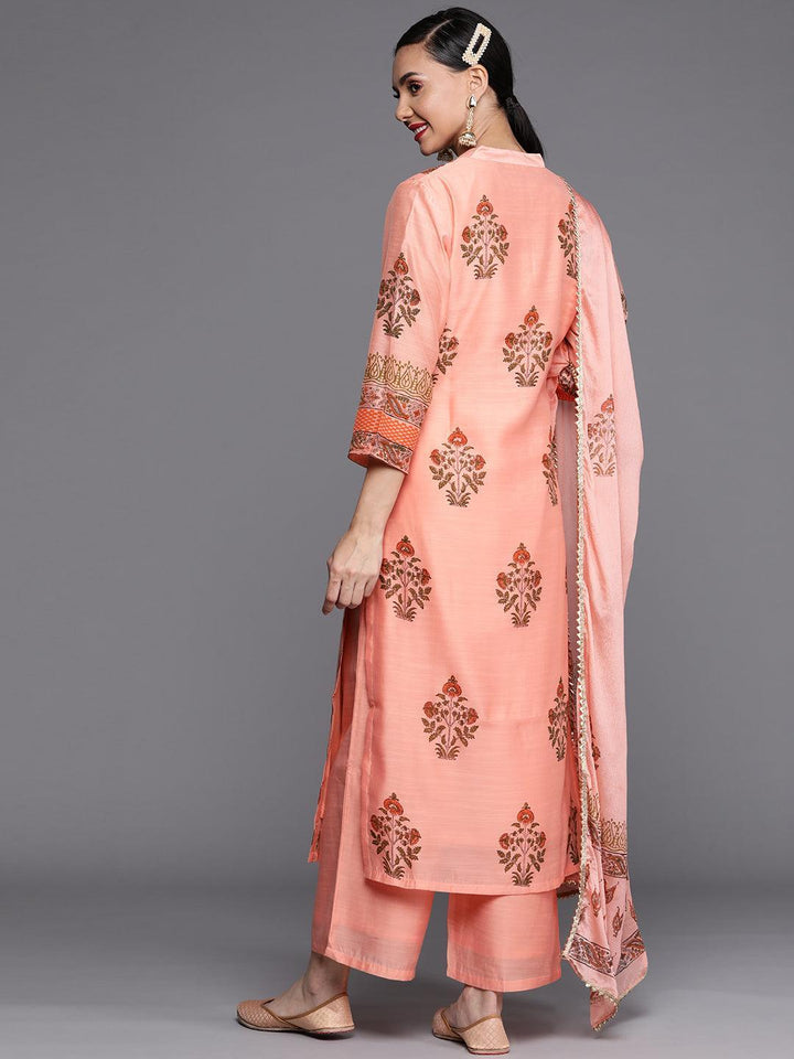 Peach Printed Chanderi Silk Suit Set - ShopLibas