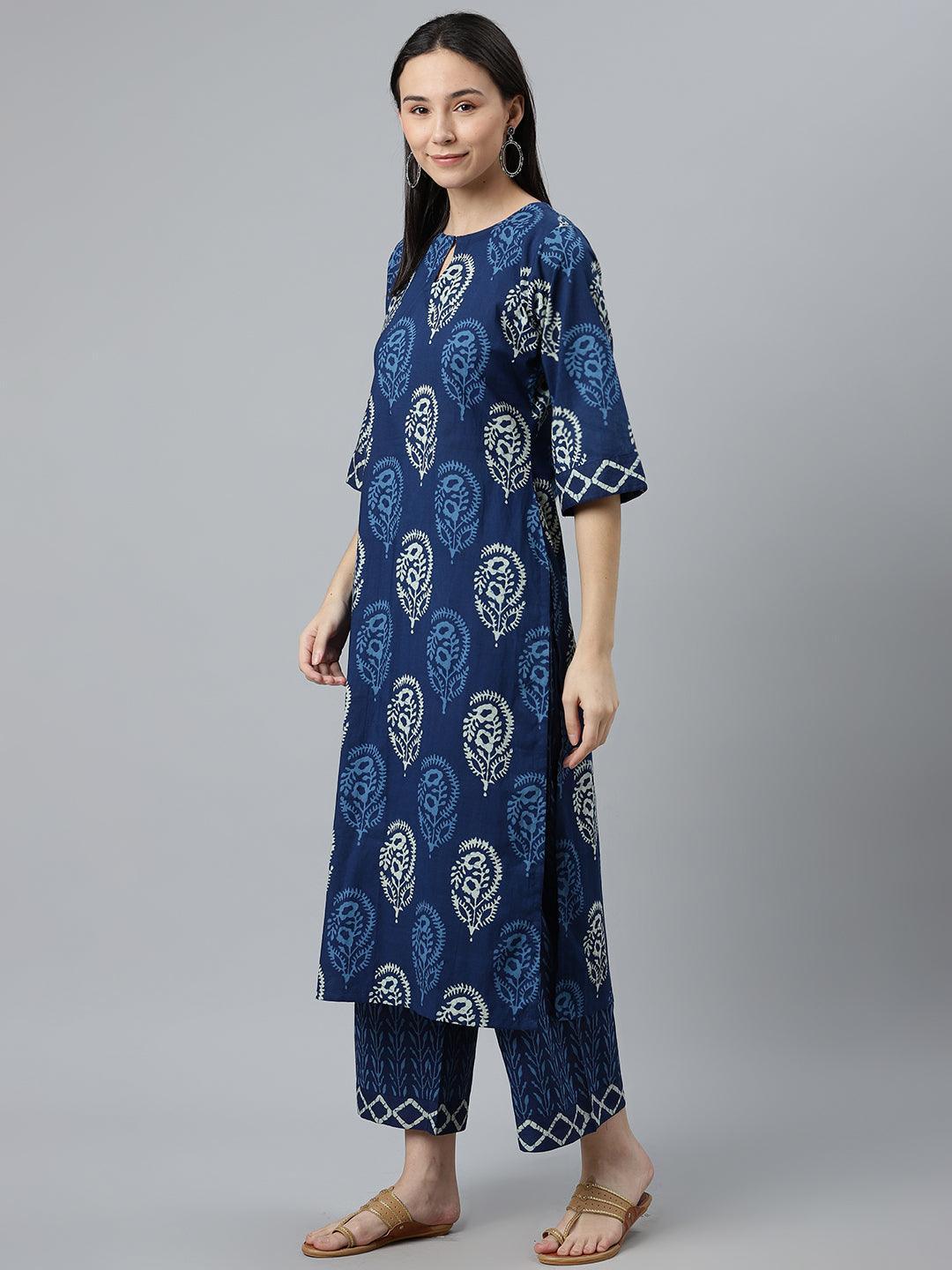 Blue Printed Cotton Suit Set