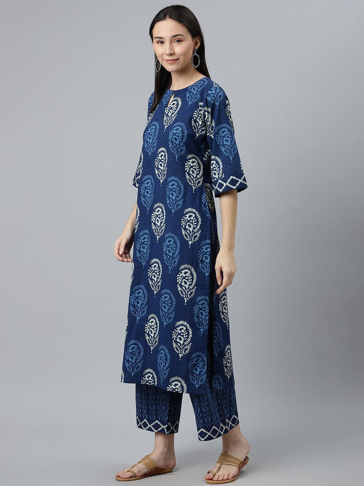 Blue Printed Cotton Suit Set - ShopLibas