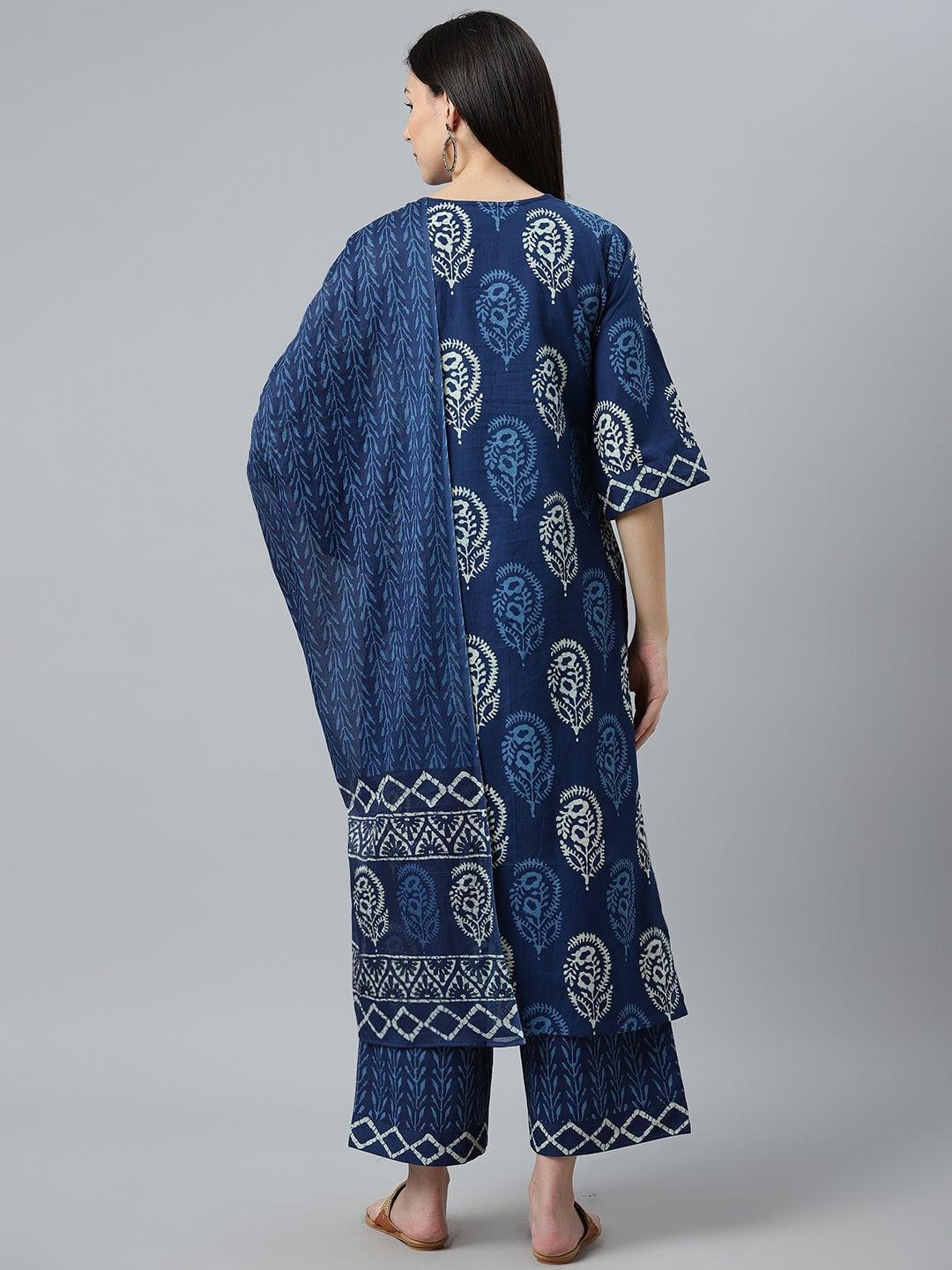 Blue Printed Cotton Suit Set