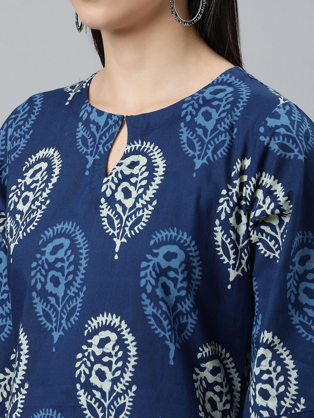 Blue Printed Cotton Suit Set