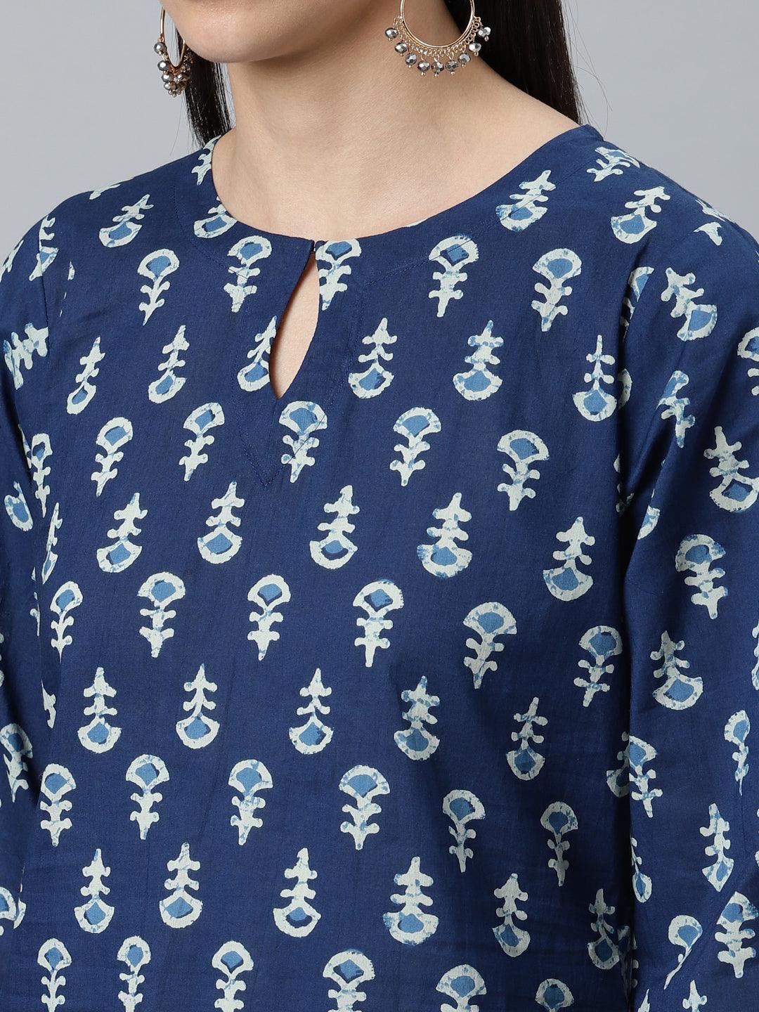 Blue Printed Cotton Suit Set - ShopLibas