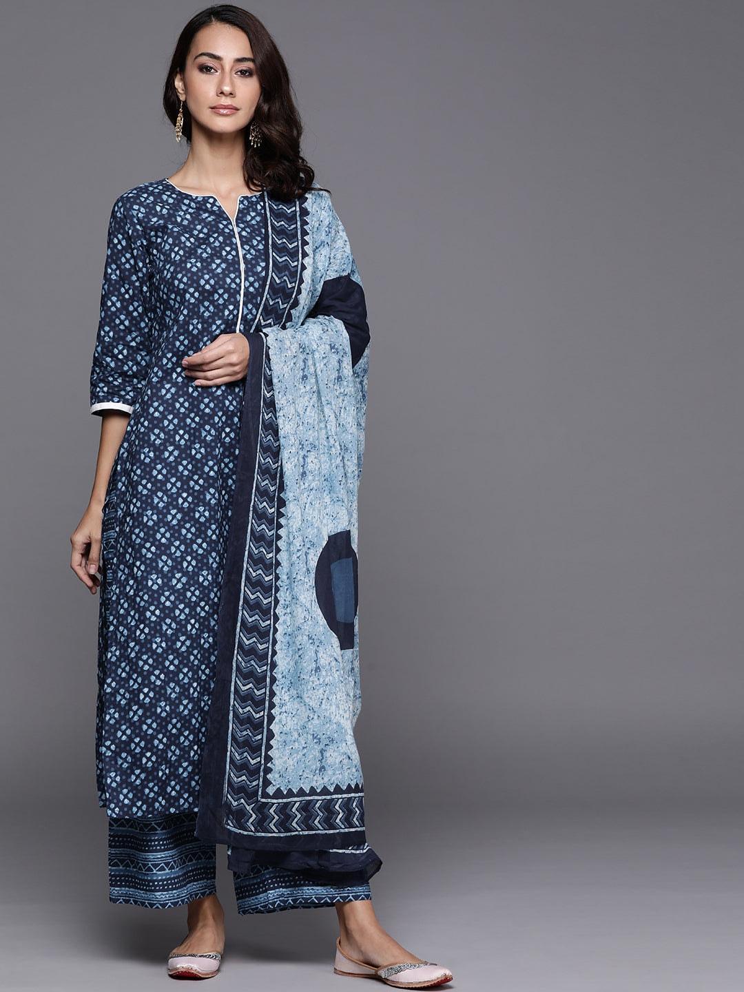 Blue Printed Cotton Suit Set