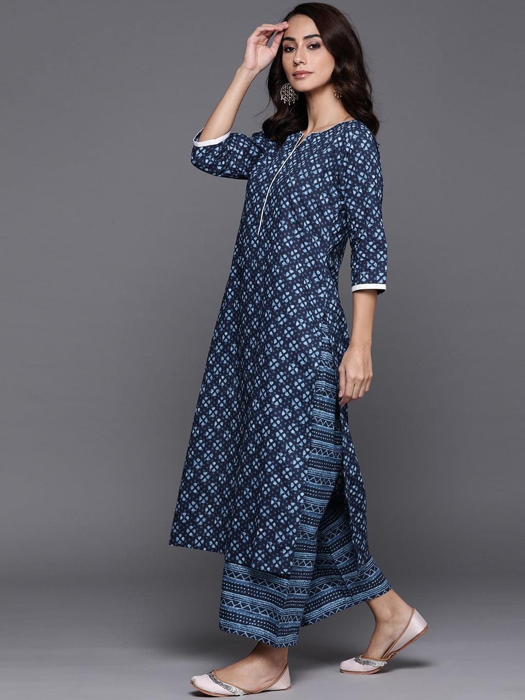 Blue Printed Cotton Suit Set