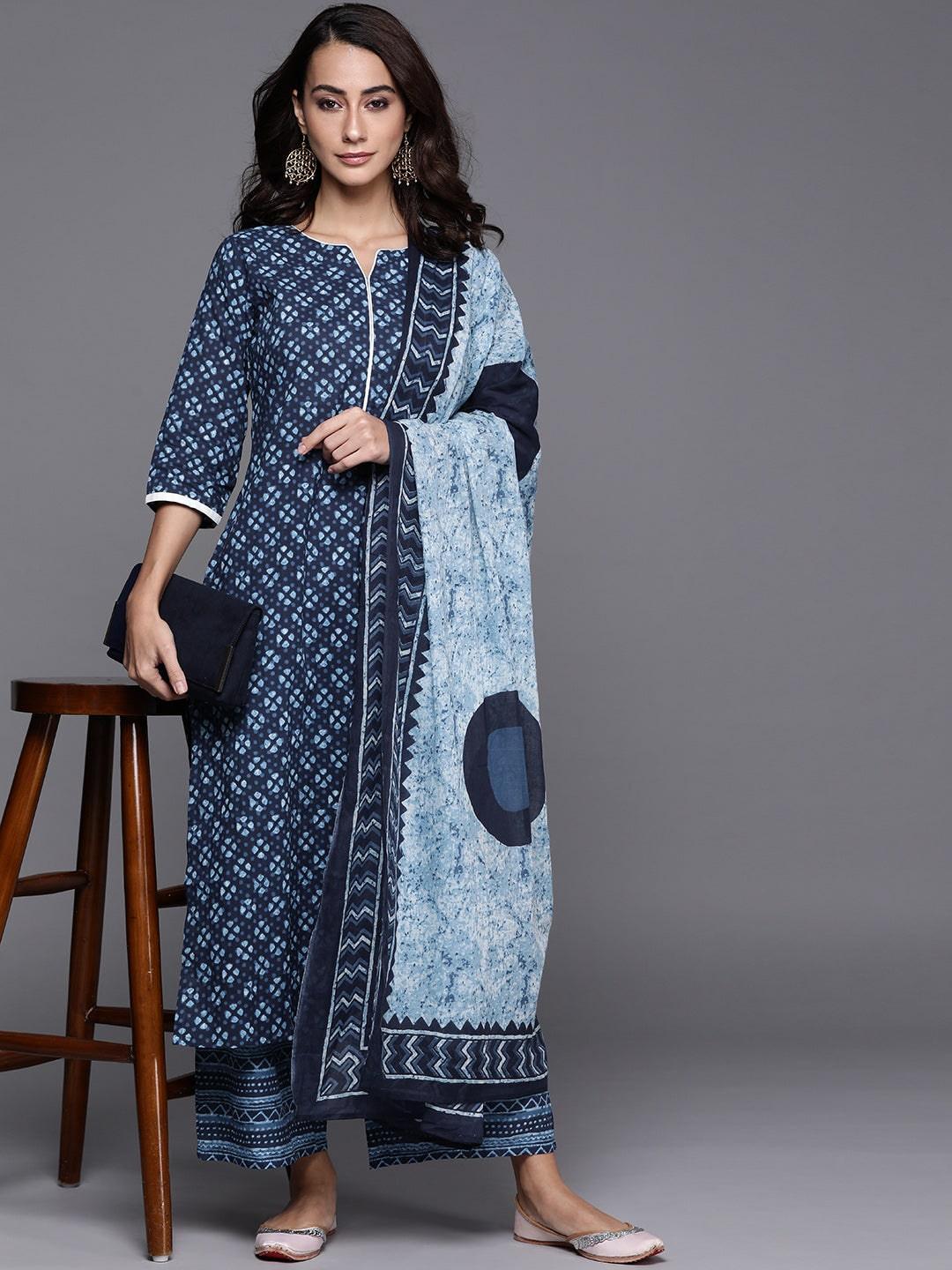 Blue Printed Cotton Suit Set