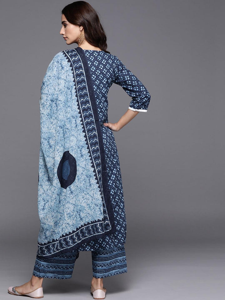 Blue Printed Cotton Suit Set - ShopLibas