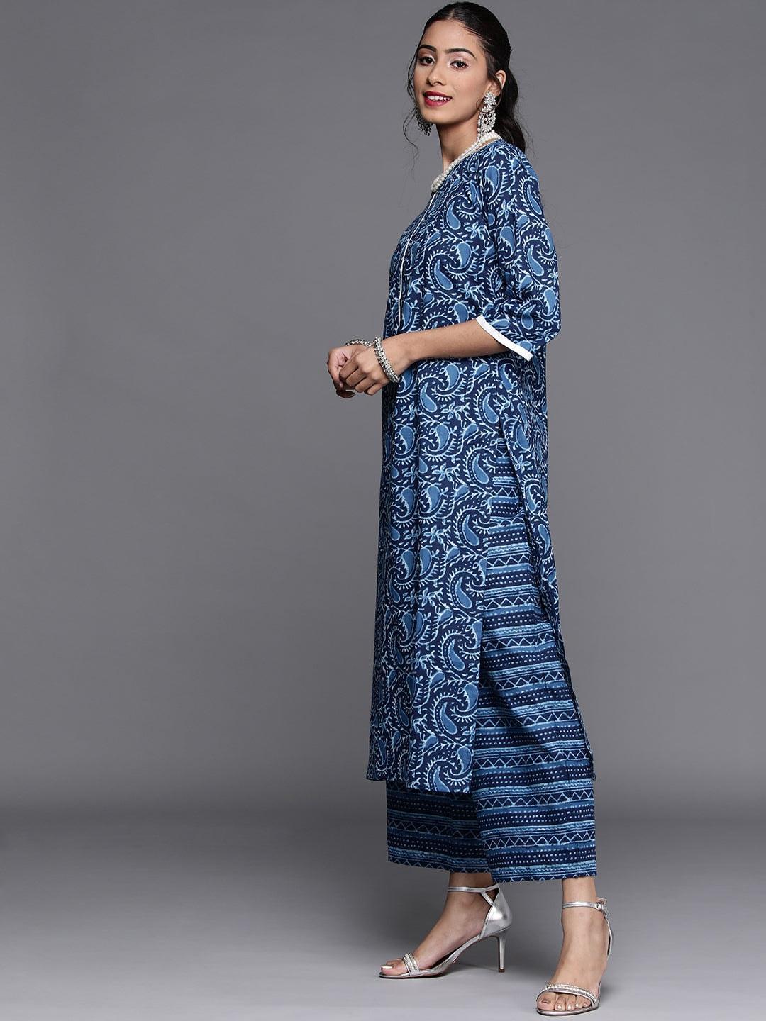 Blue Printed Cotton Suit Set