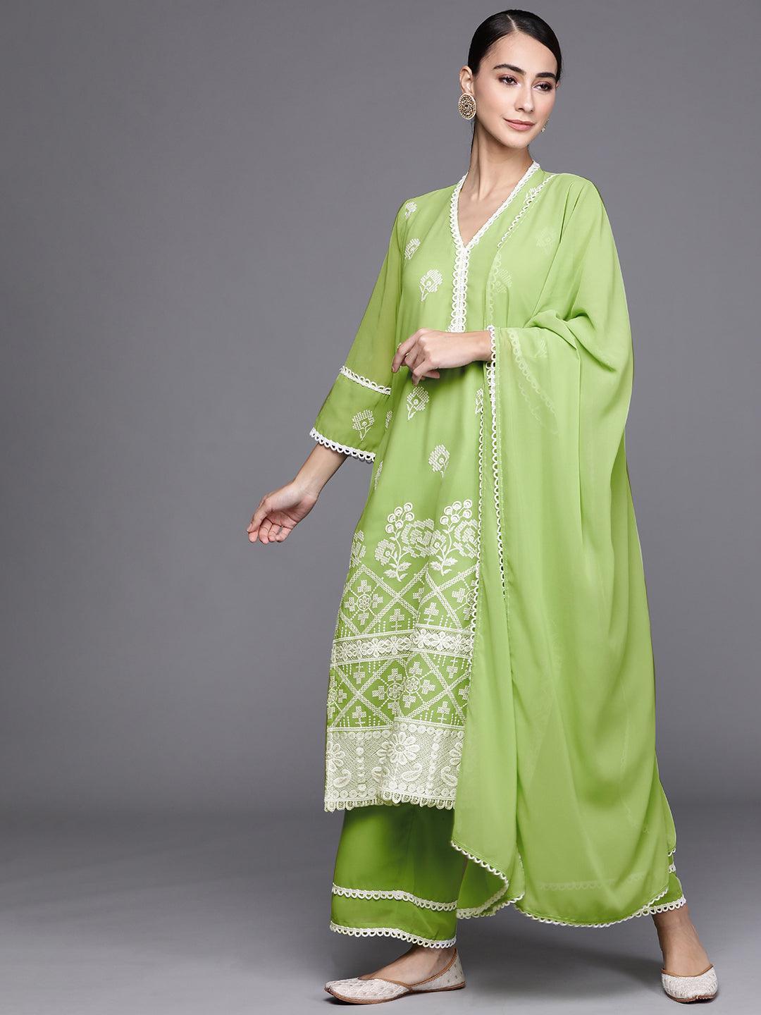 Green Embroidered Georgette Suit Set