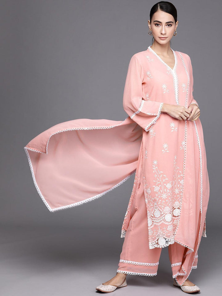 Pink Embroidered Georgette Suit Set - ShopLibas