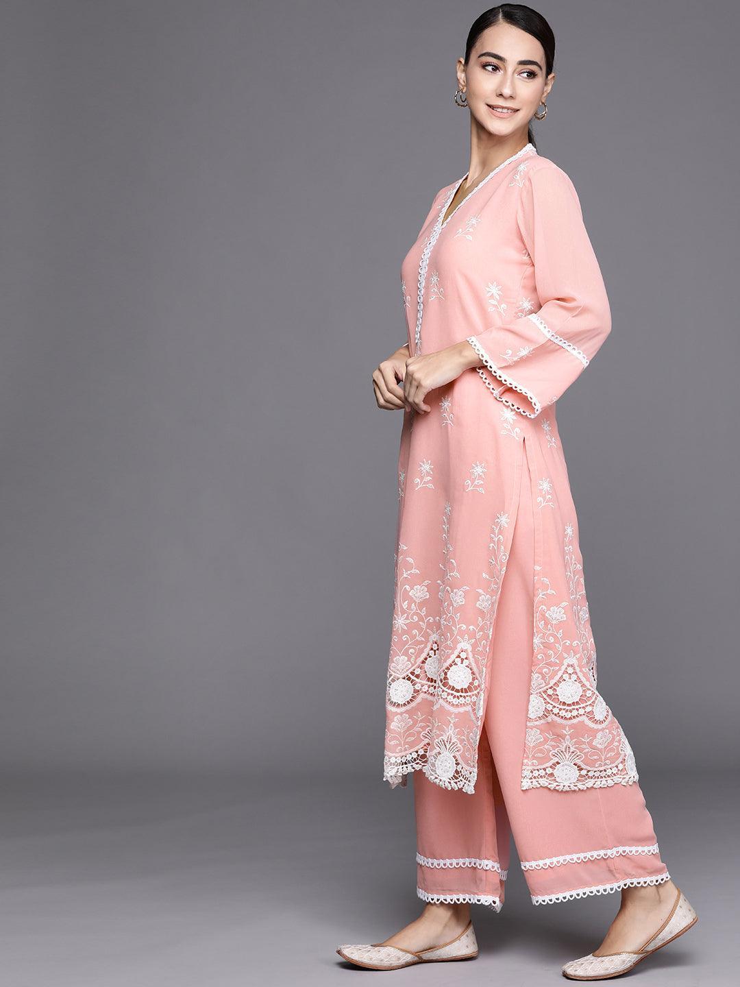 Pink Embroidered Georgette Suit Set