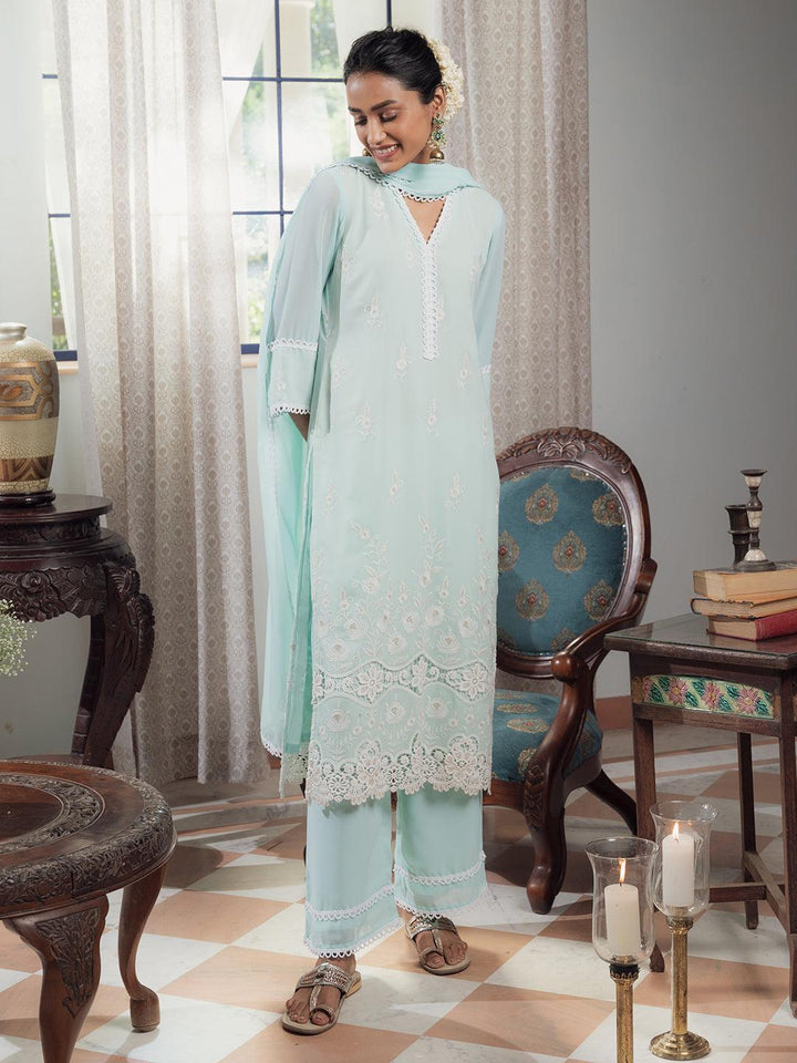 Blue Embroidered Georgette Suit Set - ShopLibas