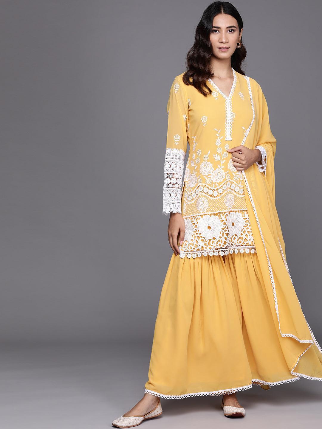 Yellow Embroidered Georgette Suit Set