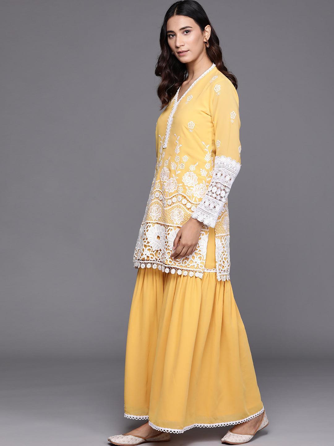 Yellow Embroidered Georgette Suit Set