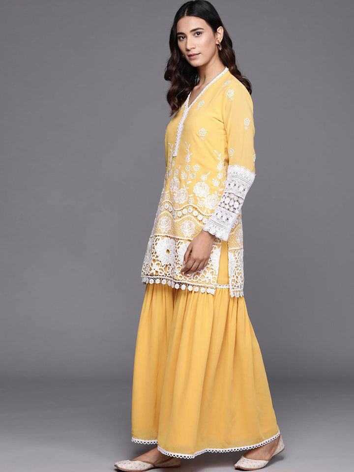 Yellow Embroidered Georgette Suit Set - ShopLibas