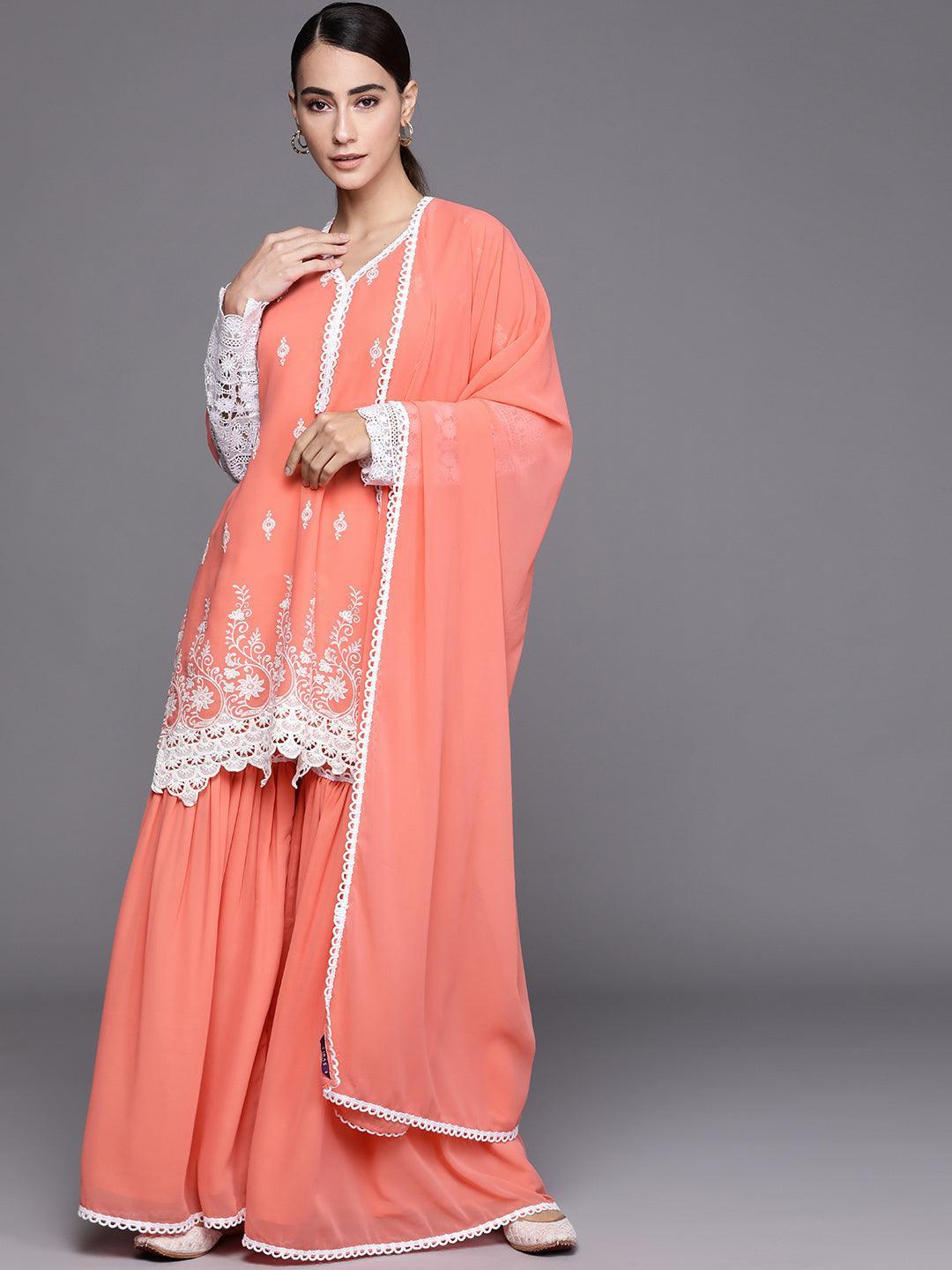 Peach Embroidered Georgette Suit Set