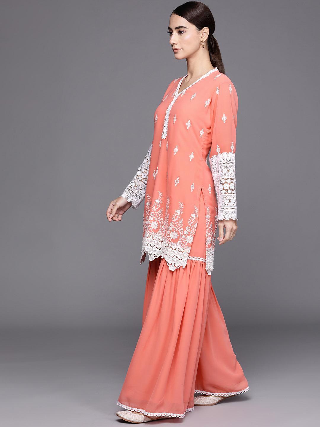 Peach Embroidered Georgette Suit Set