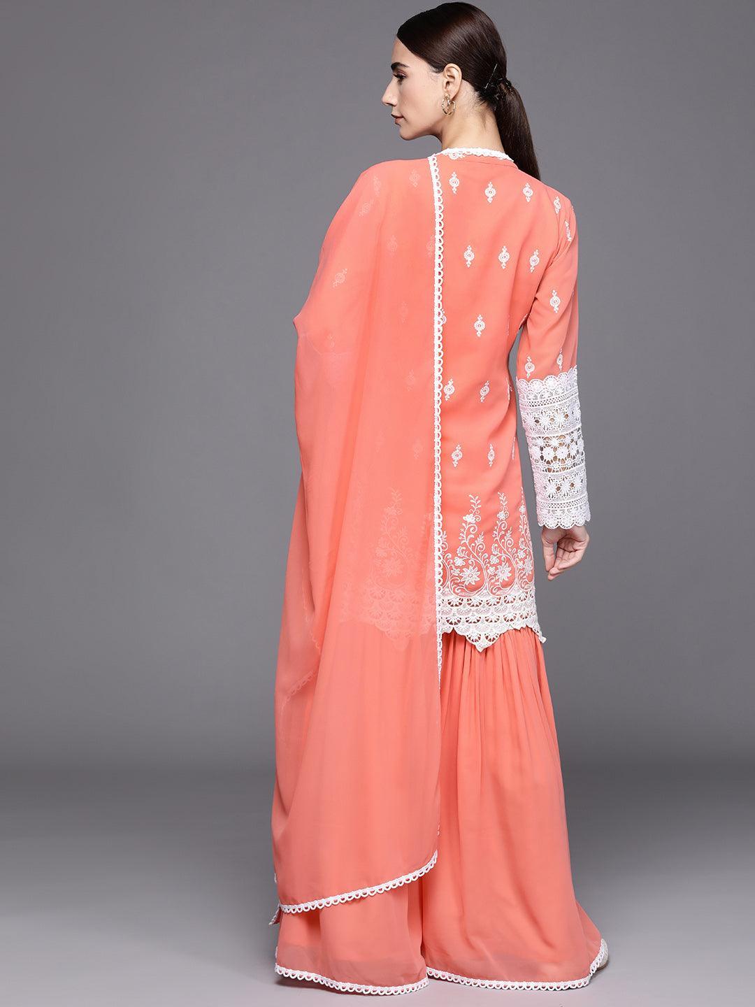 Peach Embroidered Georgette Suit Set