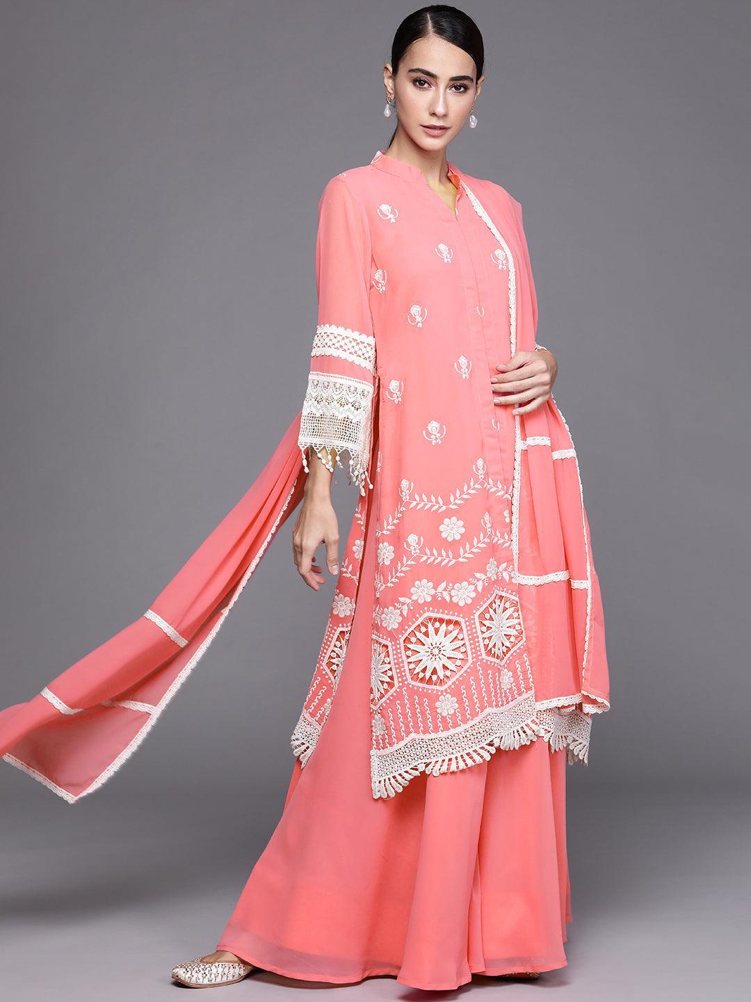 Pink Embroidered Georgette Suit Set