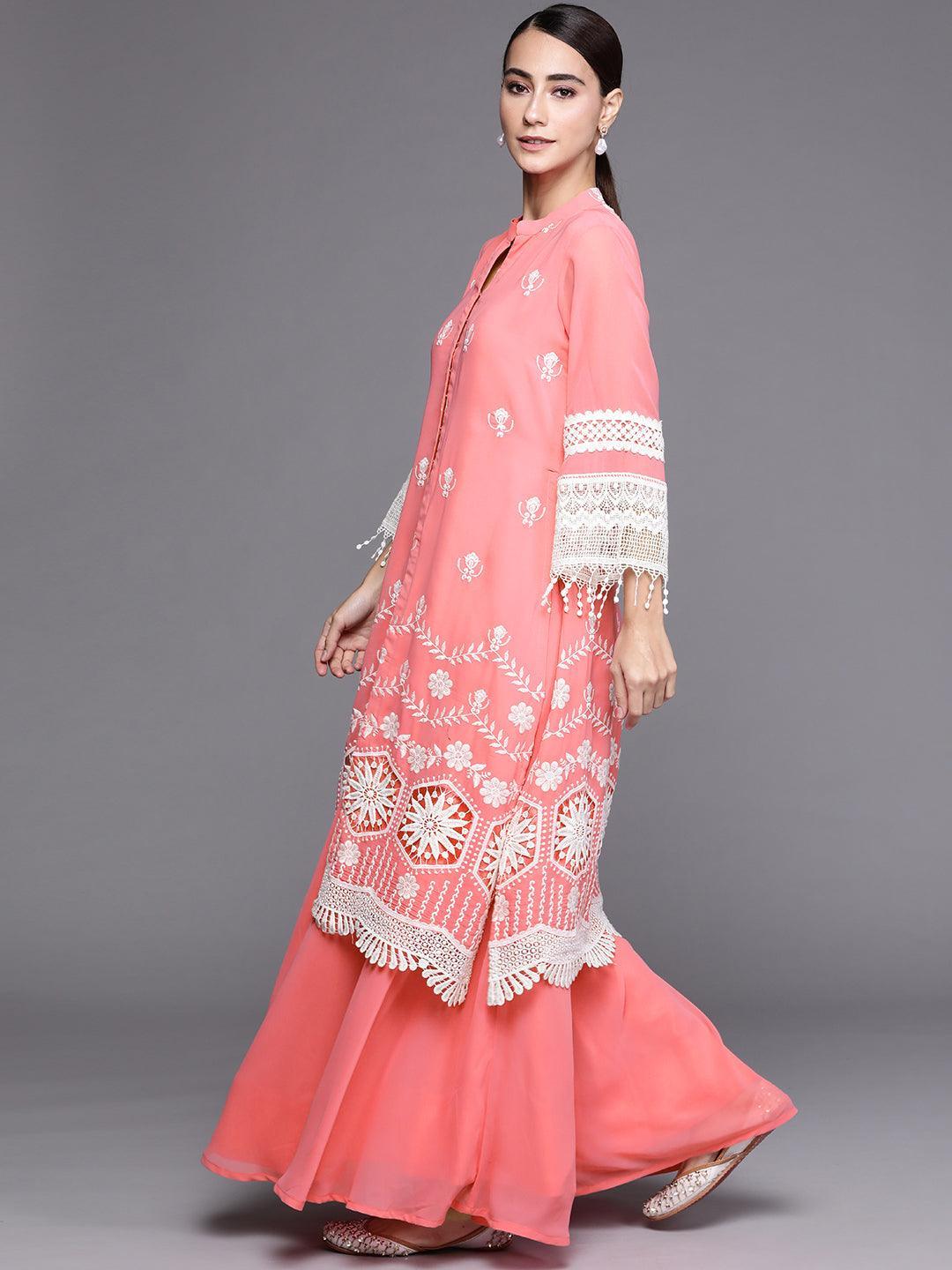 Pink Embroidered Georgette Suit Set