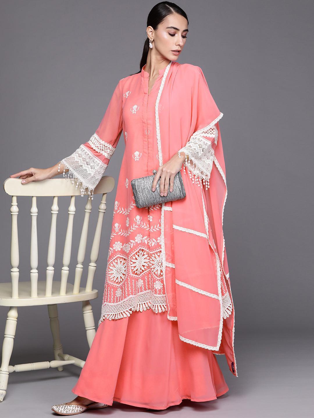 Pink Embroidered Georgette Suit Set