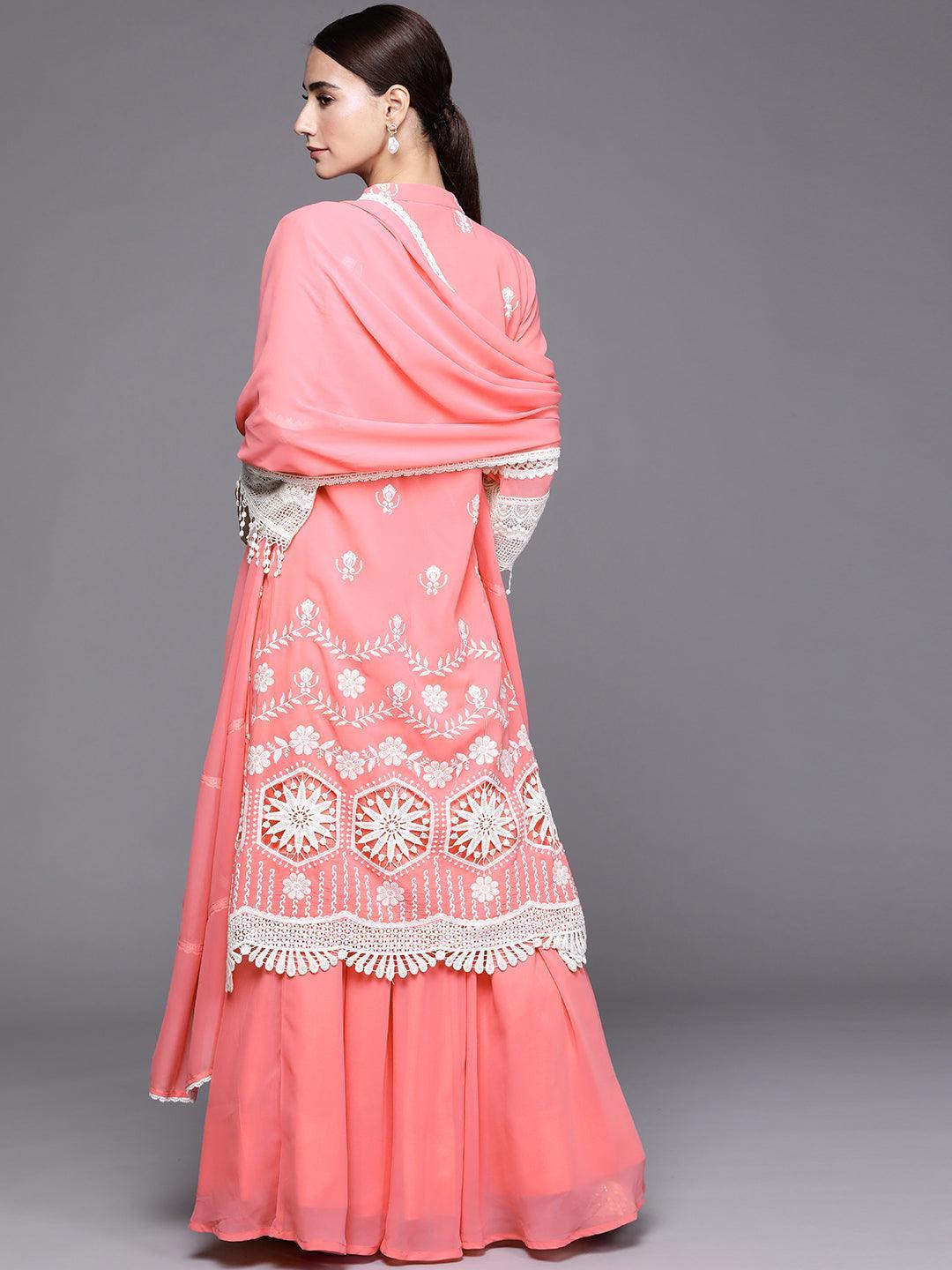 Pink Embroidered Georgette Suit Set