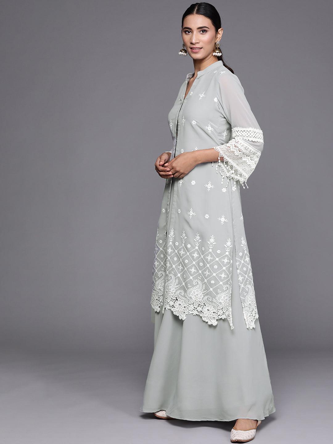 Grey Embroidered Georgette Suit Set