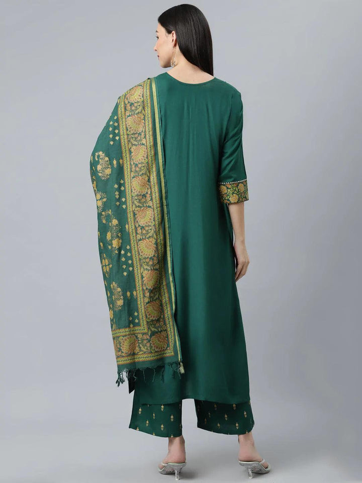 Green Printed Rayon Suit Set - ShopLibas