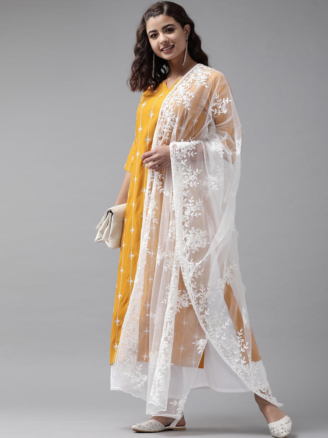 Yellow Embroidered Rayon Suit Set