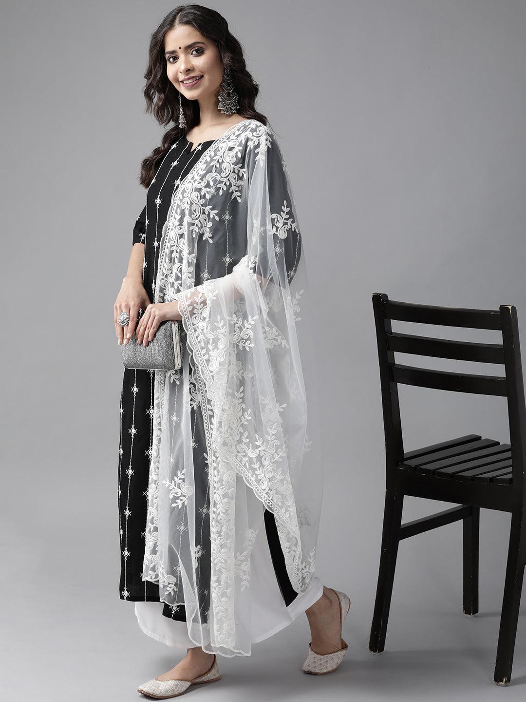 Black Embroidered Rayon Suit Set