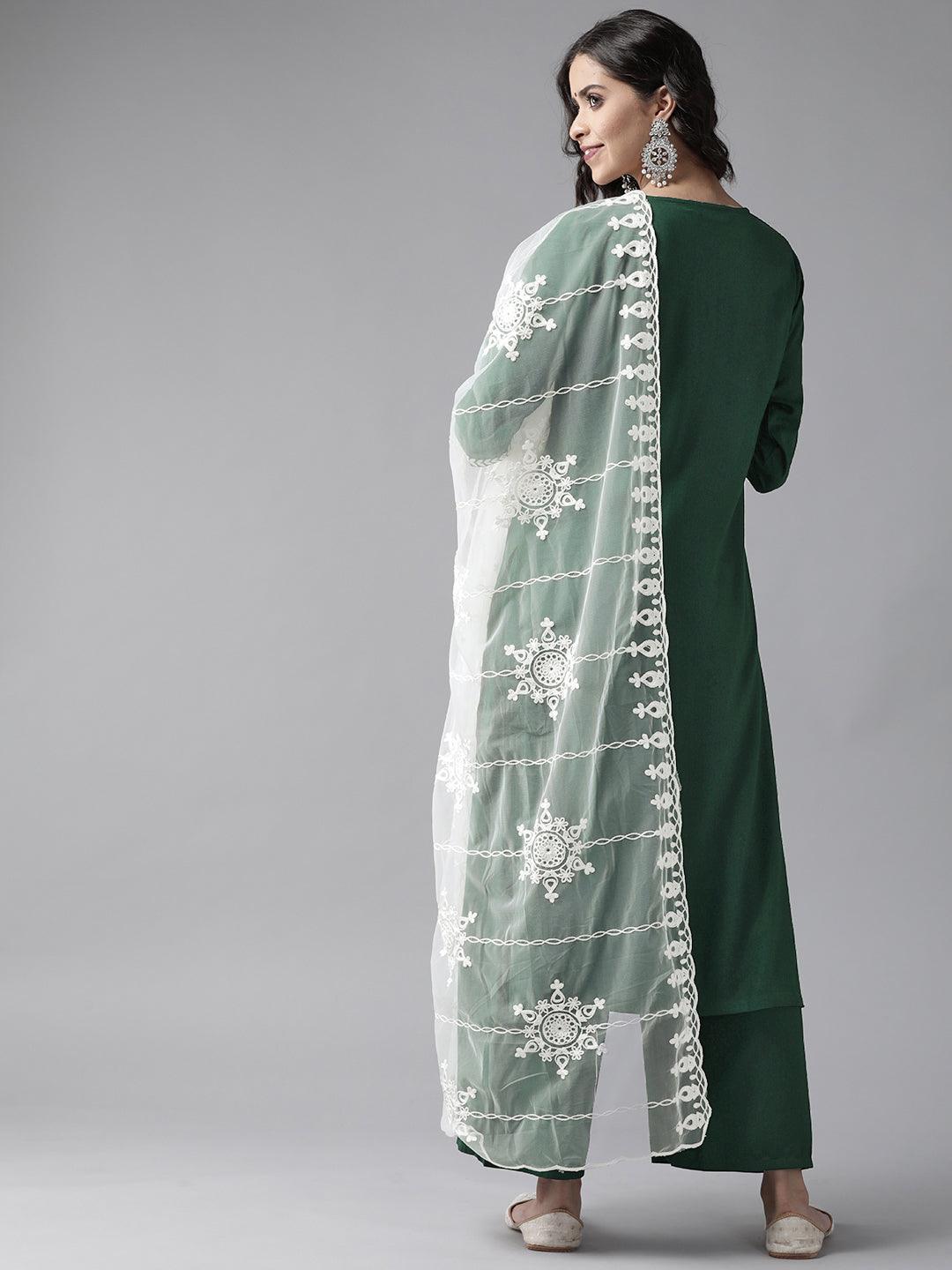 Green Embroidered Rayon Suit Set