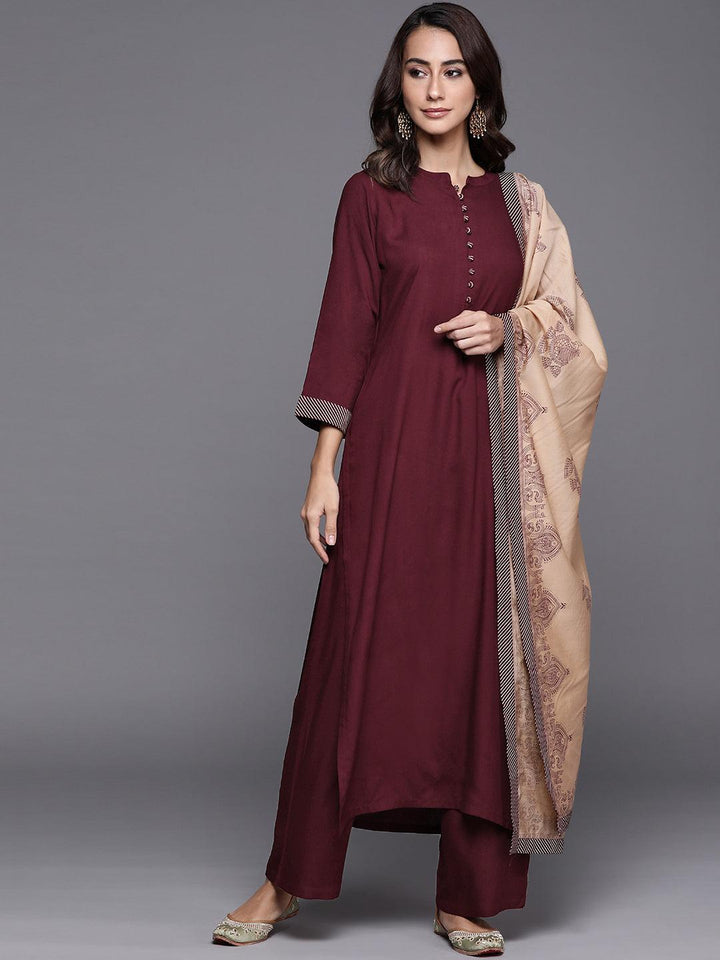 Maroon Solid Viscose Rayon Suit Set - ShopLibas