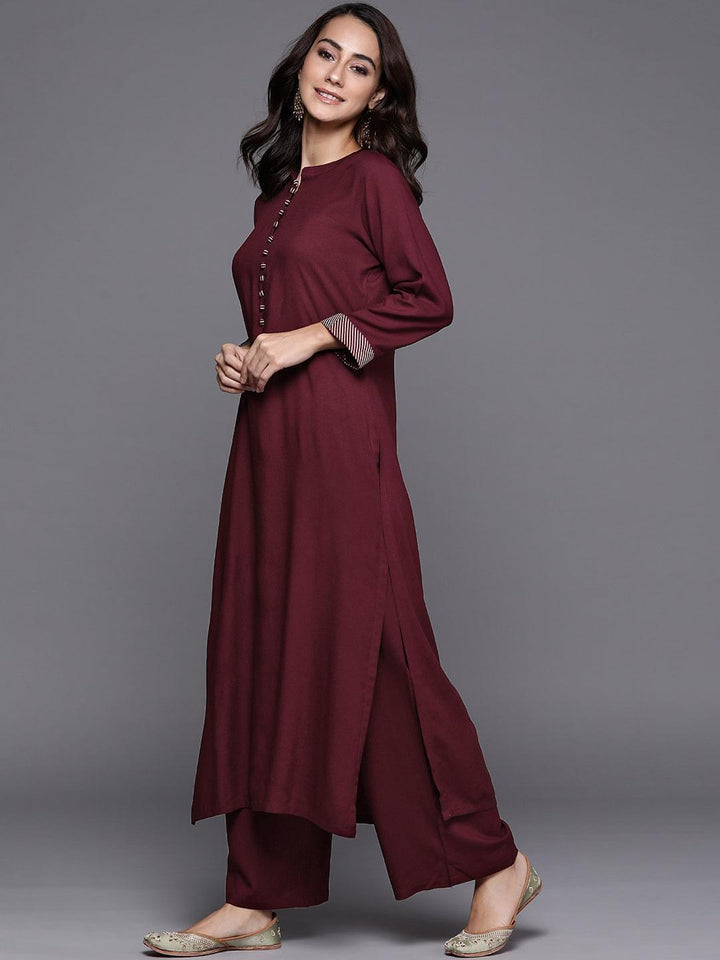 Maroon Solid Viscose Rayon Suit Set - ShopLibas