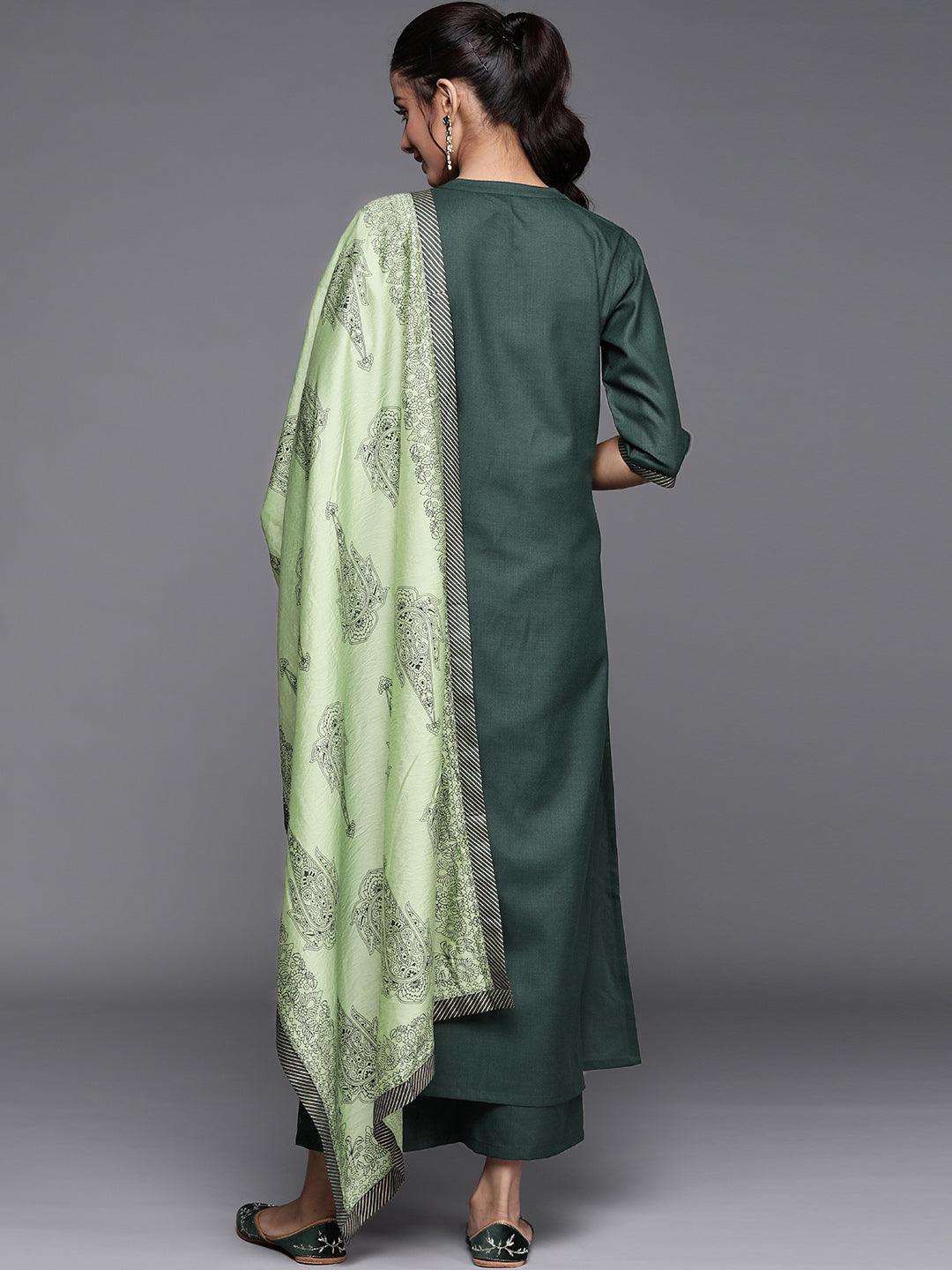 Green Solid Cotton Suit Set - ShopLibas