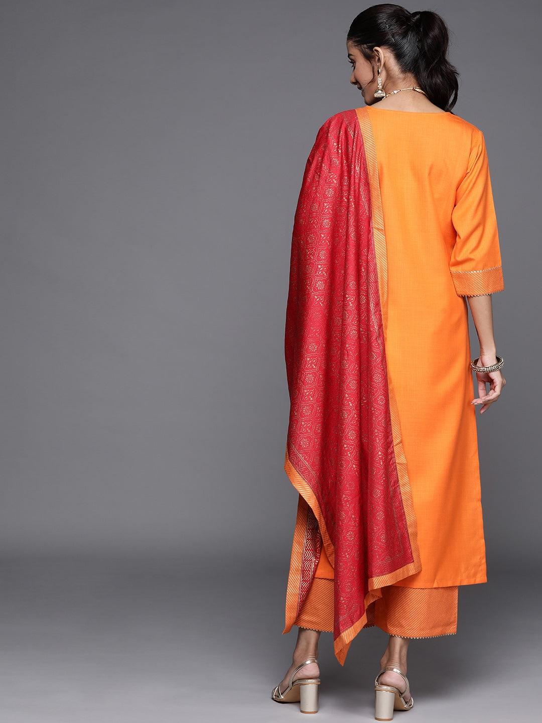 Orange Solid Cotton Suit Set - ShopLibas