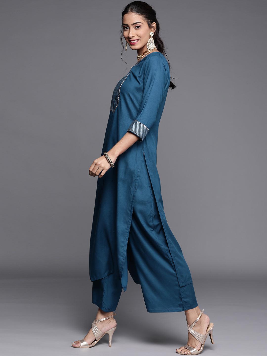 Teal Solid Viscose Rayon Suit Set