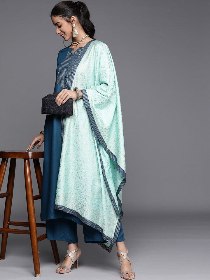 Teal Solid Viscose Rayon Suit Set - ShopLibas