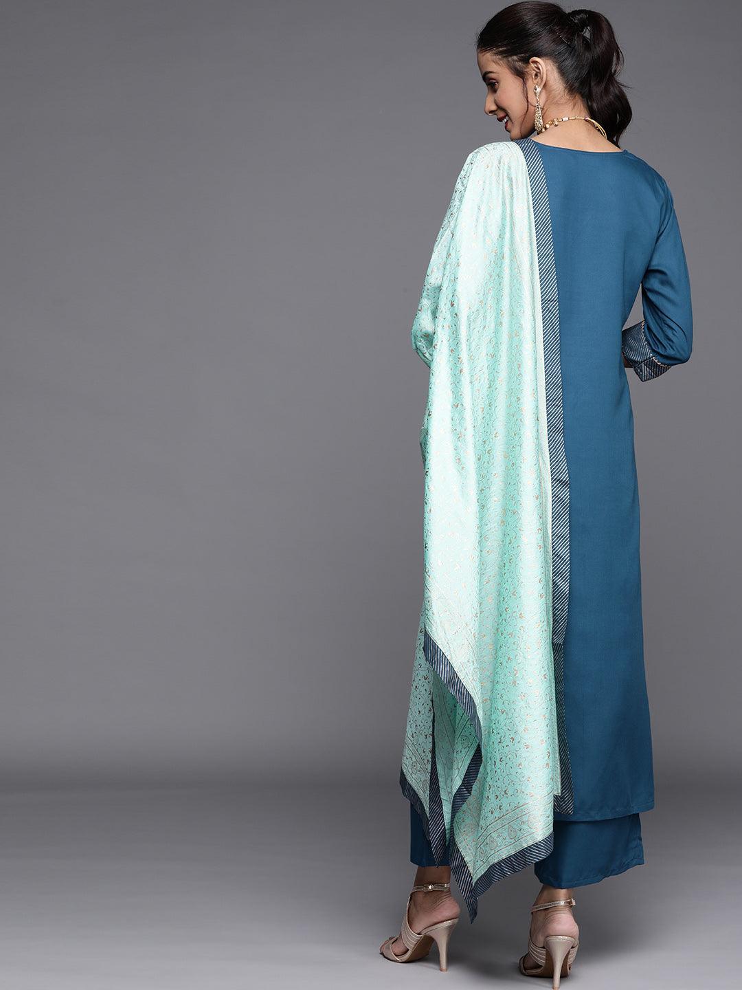 Teal Solid Viscose Rayon Suit Set