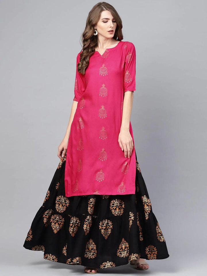 Pink Printed Rayon Kurta Set - ShopLibas