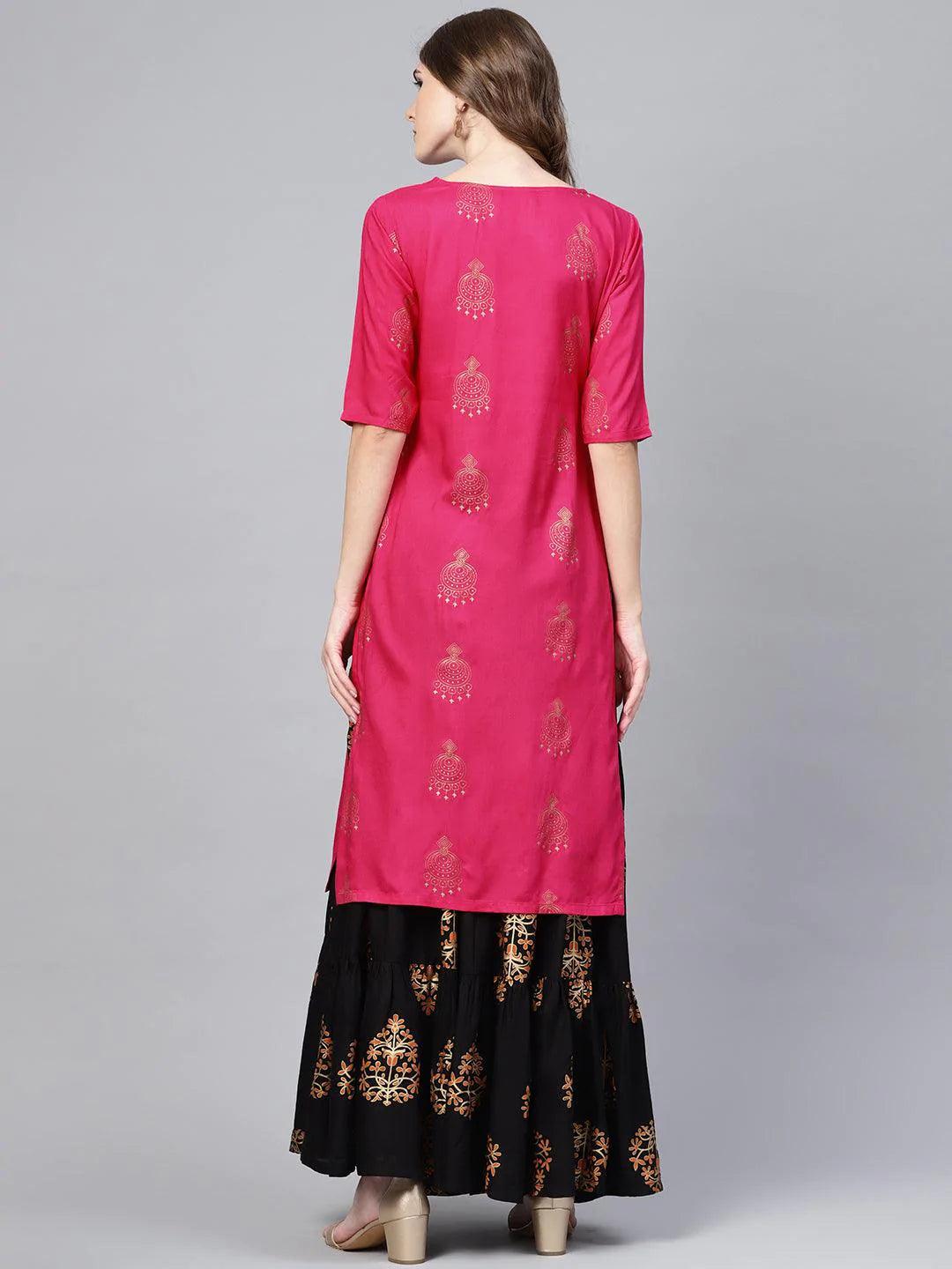 Pink Printed Rayon Kurta Set