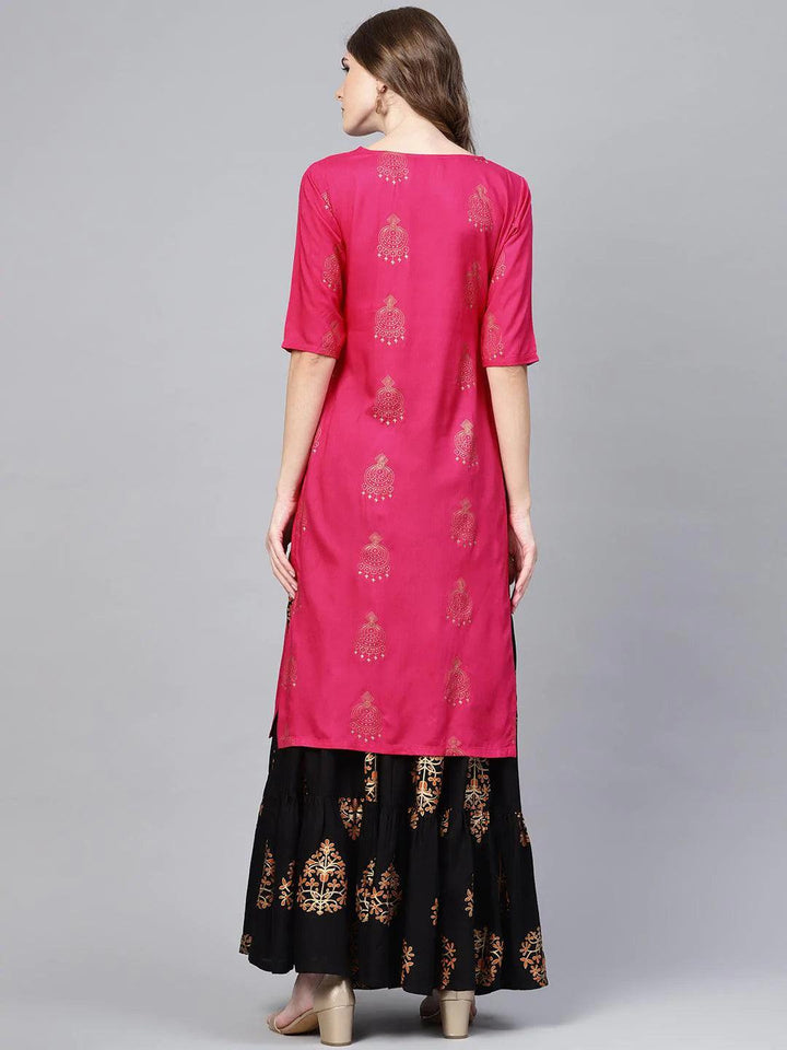 Pink Printed Rayon Kurta Set - ShopLibas