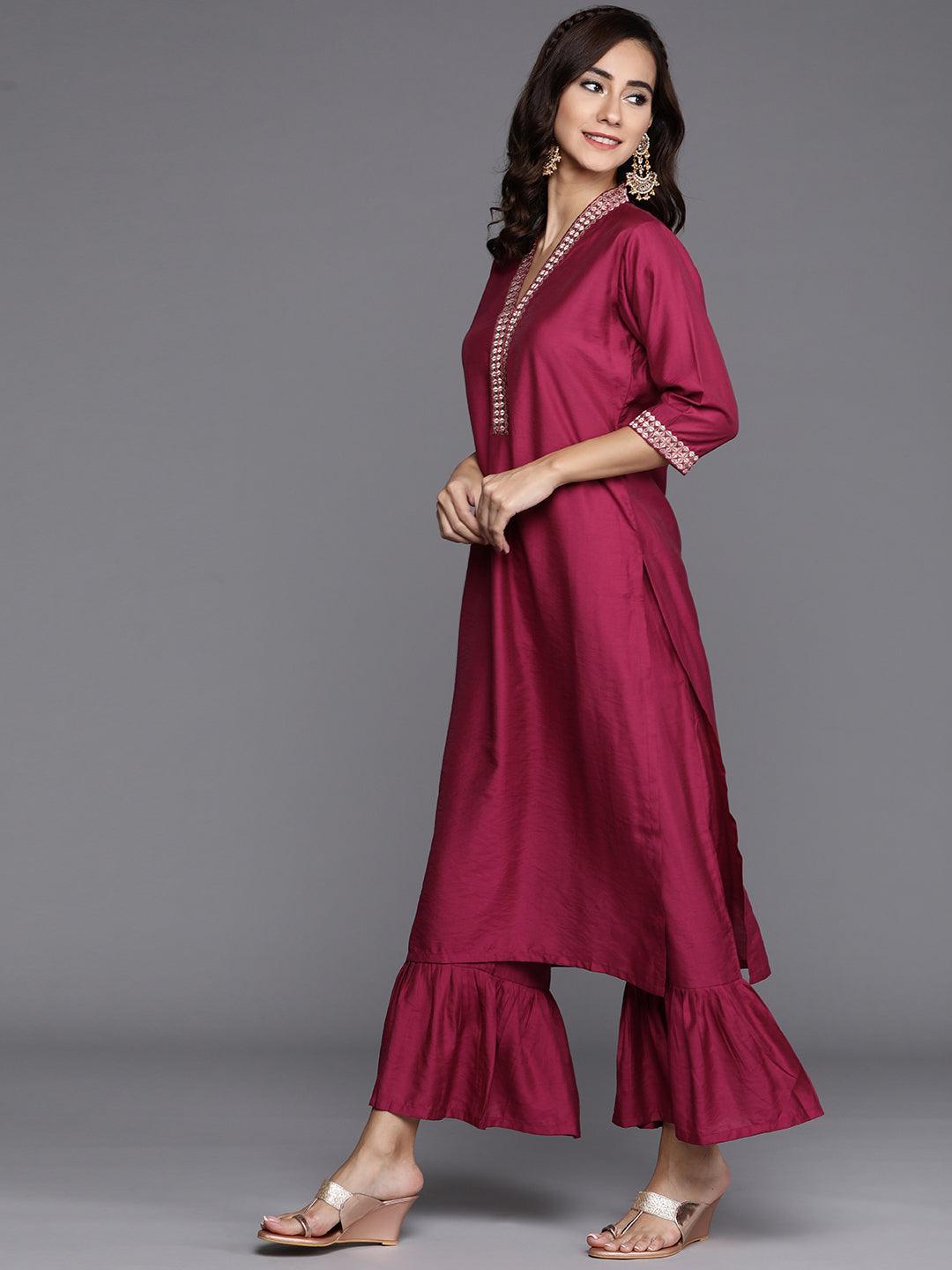 Magenta Solid Chanderi Silk Suit Set - ShopLibas